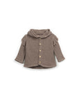 Knitted cardigan with Pom pom Hoodie - Coffee