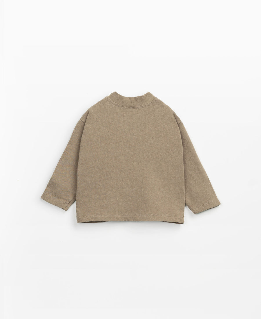T-shirt in mixture of cotton and linen - Brown