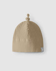 Ribbed jersey beanie with knot - Beige