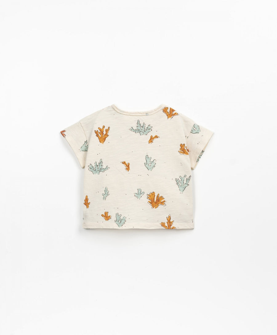 Organic cotton T-shirt with opening - Ivory Coral