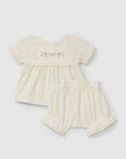 Blouse and Shorts Set with Embroidery - Ivory