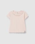 Pointelle T-Shirt with Collar - Blush pink