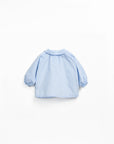 Linen blend Blouse with collar - Sky blue