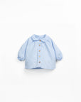 Linen blend Blouse with collar - Sky blue
