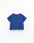Linen blend T-shirt with opening - Blue