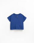Linen blend T-shirt with opening - Blue