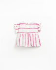 Woven Blouse with Ruffles - Mulberry Stripes