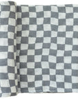 Mebie Baby Muslin Swaddle Blanket - Dusty Blue Wavy Checkered
