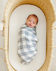 Mebie Baby Muslin Swaddle Blanket - Dusty Blue Gingham