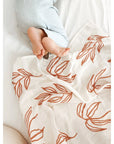 Baby Organic Cotton Muslin Swaddle Leaves - Terracota
