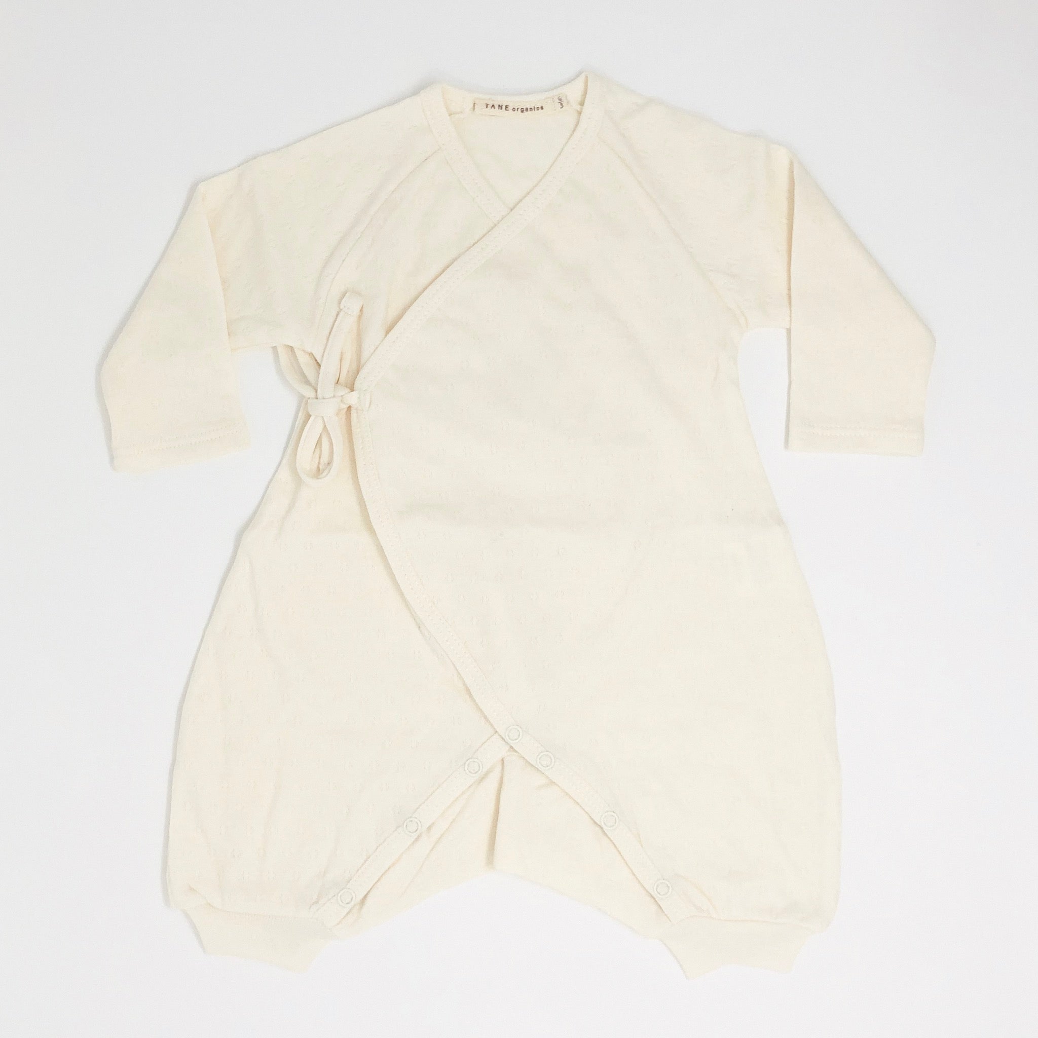 Pointelle Kimono Wrap Romper Long Sleeve Ecru Caro Bambino - Main Image