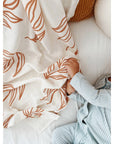 Baby Organic Cotton Muslin Swaddle Leaves - Terracota