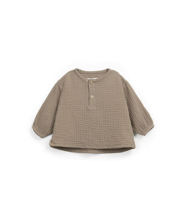 Long-sleeved woven blouse - Brown