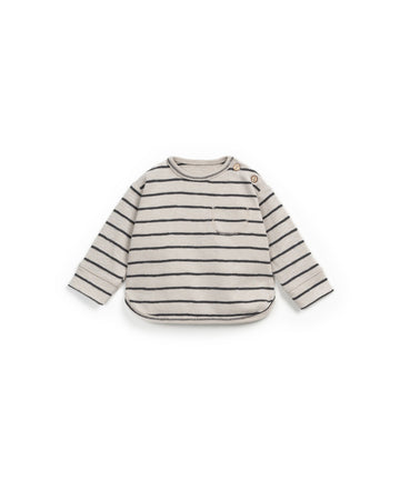 Long sleeve T-shirt with chest pocket - Blue stripes