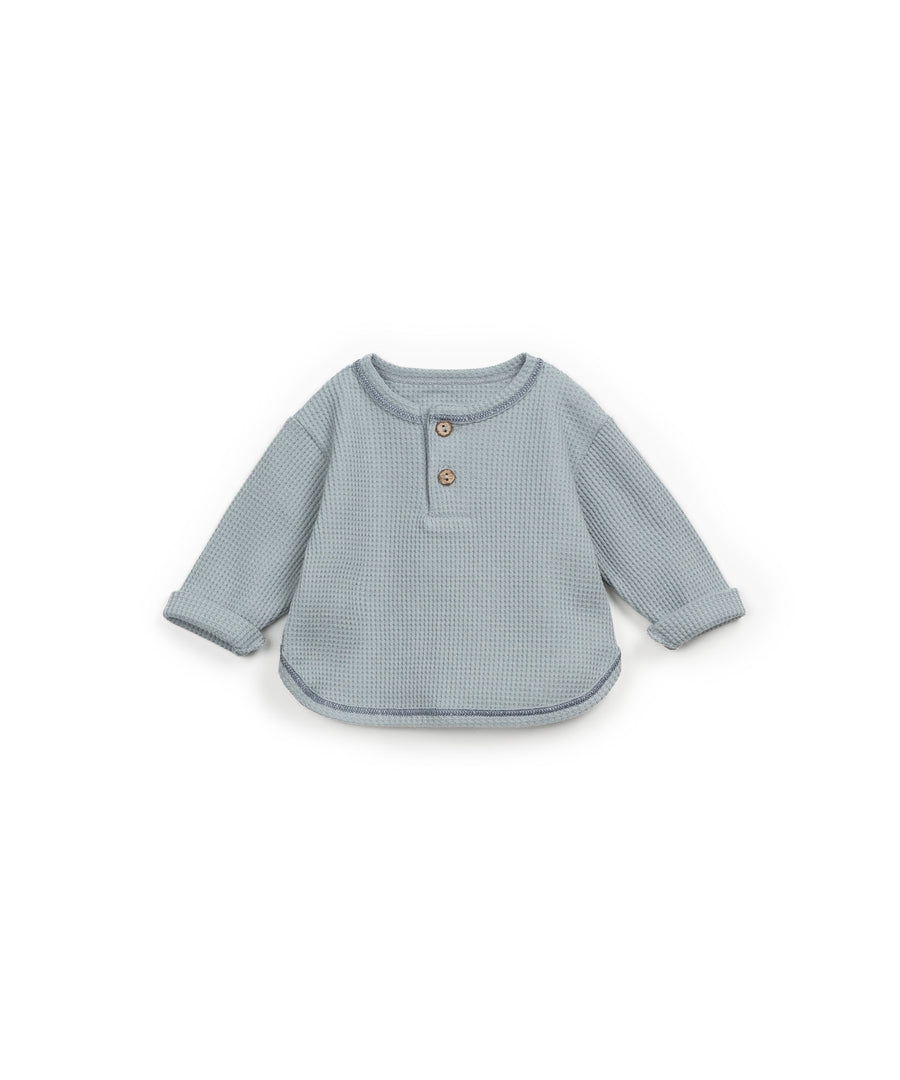 Waffle Long Sleeve with buttons - Dusty Blue