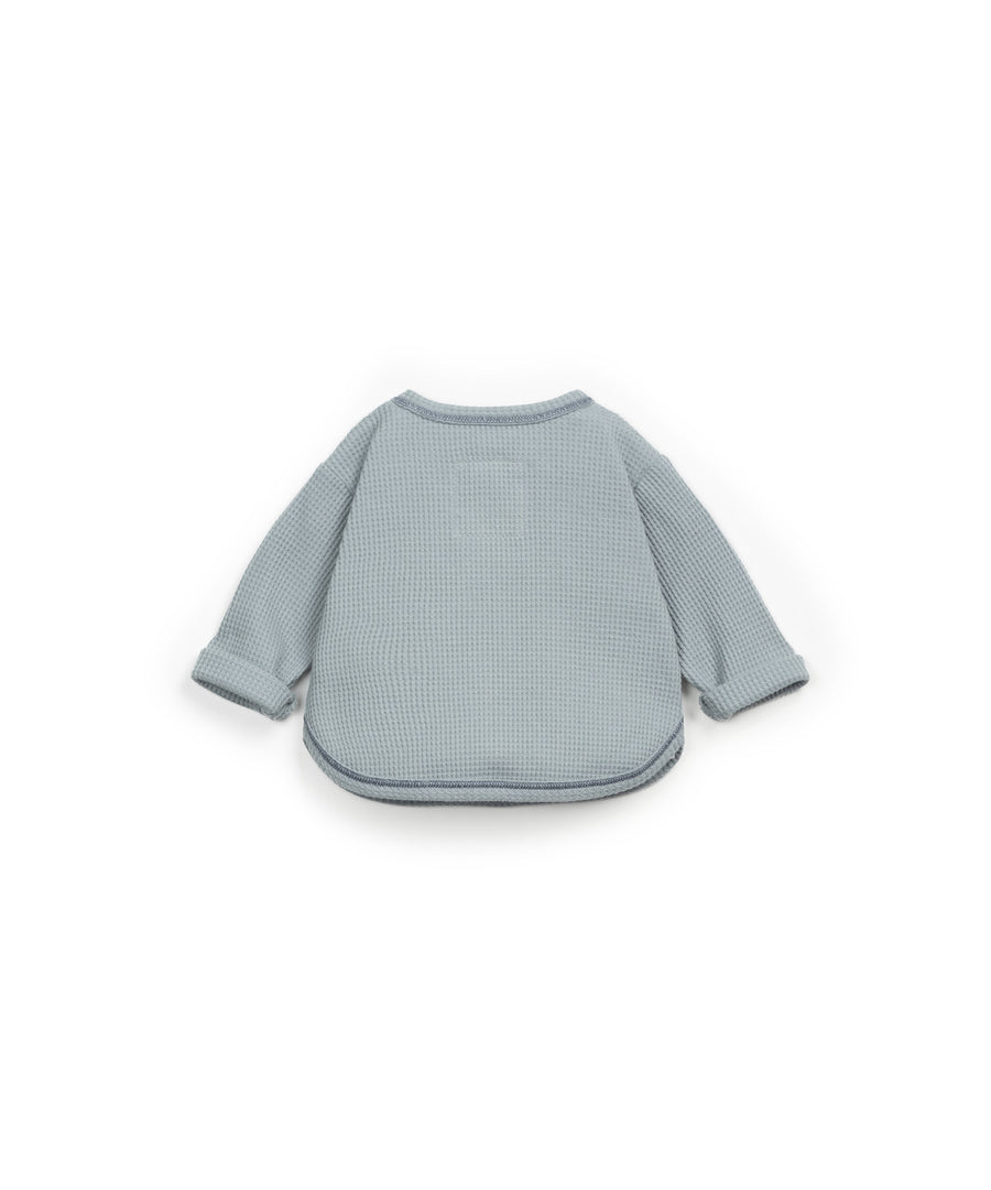 Waffle Long Sleeve with buttons - Dusty Blue