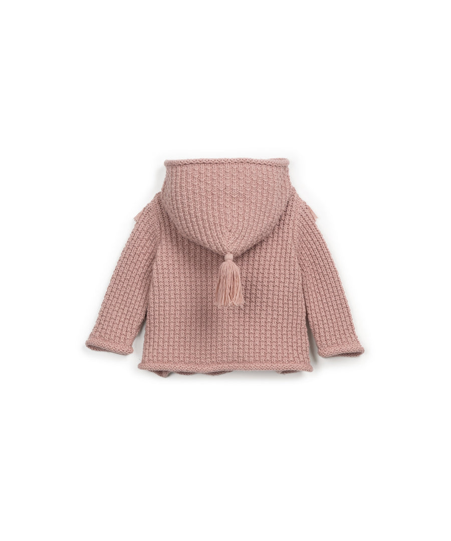 Knitted cardigan with Pom pom Hoodie - Blush pink