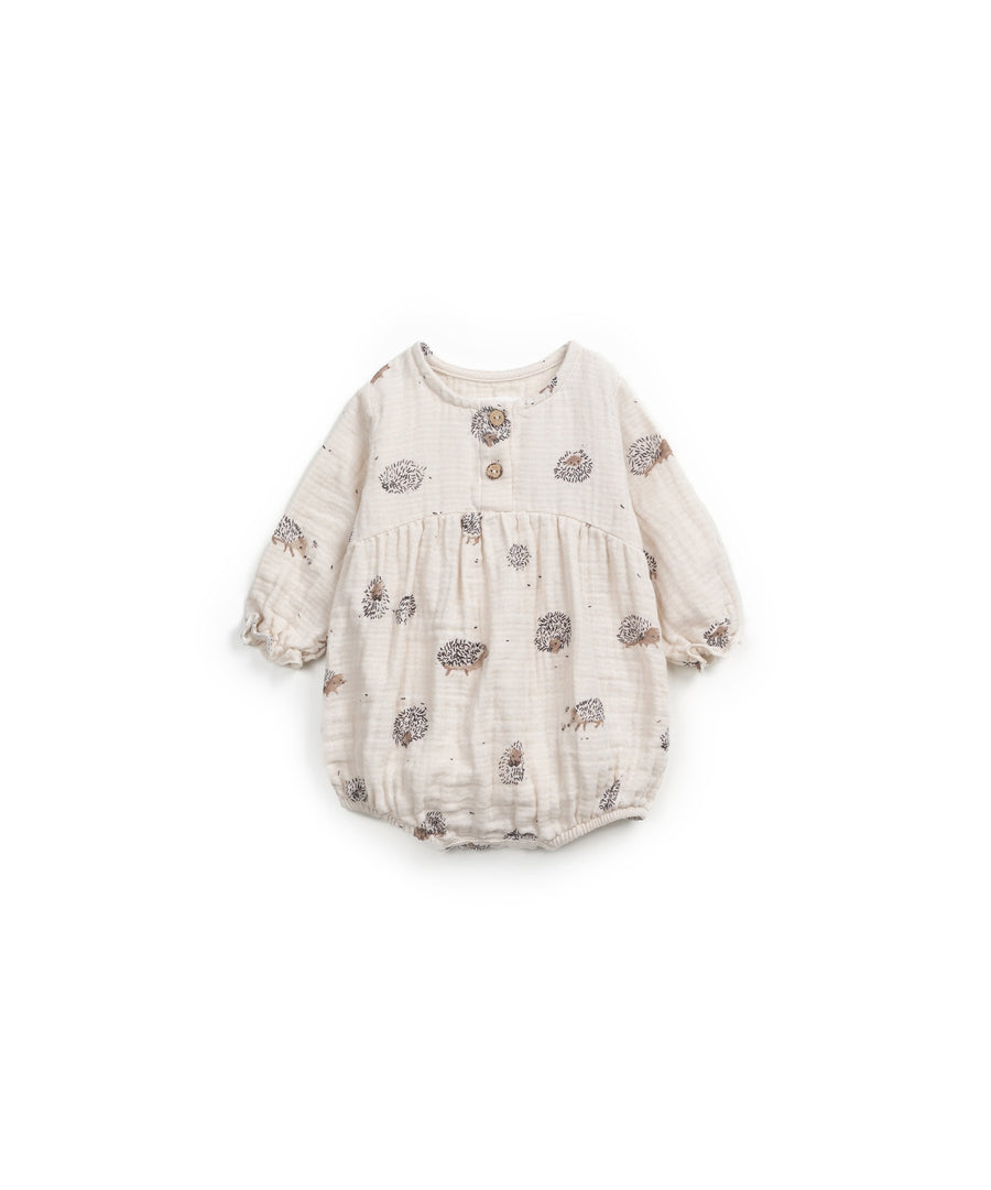 Woven Bubble Romper with Snaps- Hedgehog