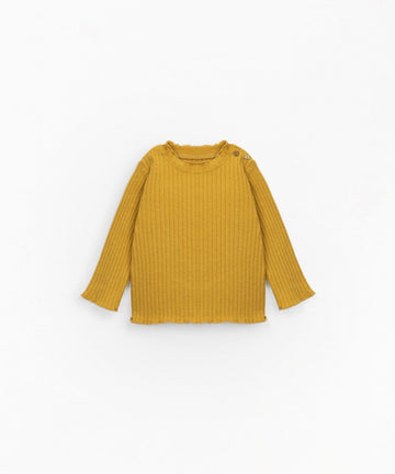 Ribbed, jersey knit T-shirt - Mustard