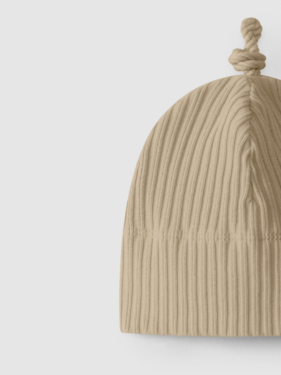 Ribbed jersey beanie with knot - Beige