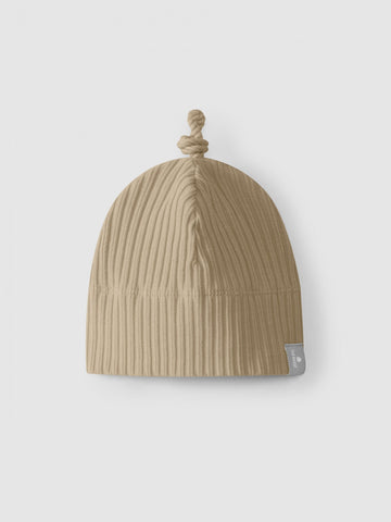 Ribbed jersey beanie with knot - Beige