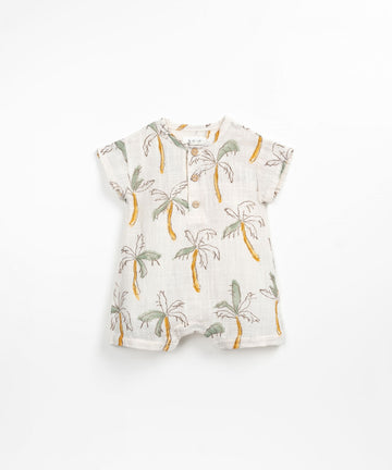 Palm Tree Short-sleeved jumpsuit with coconut button