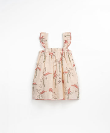 Woven dress with baggy effect - Pink palm trees