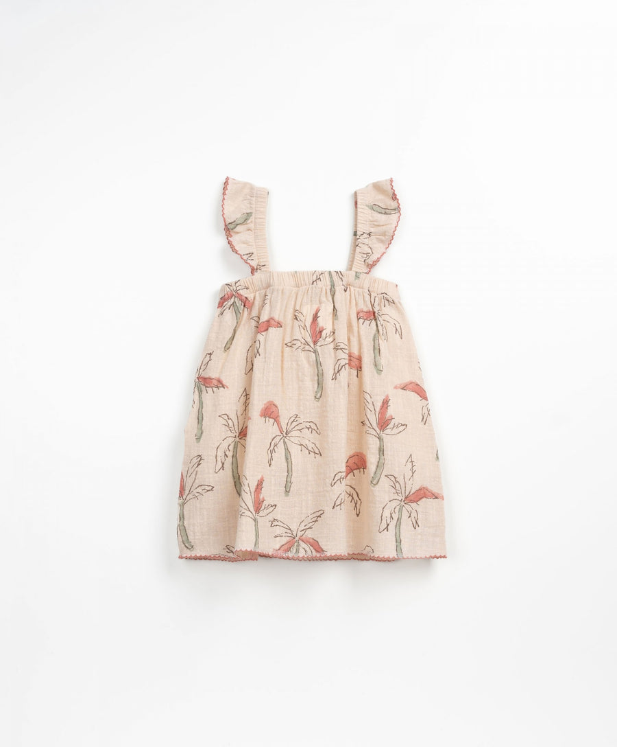 Woven dress with baggy effect - Pink palm trees