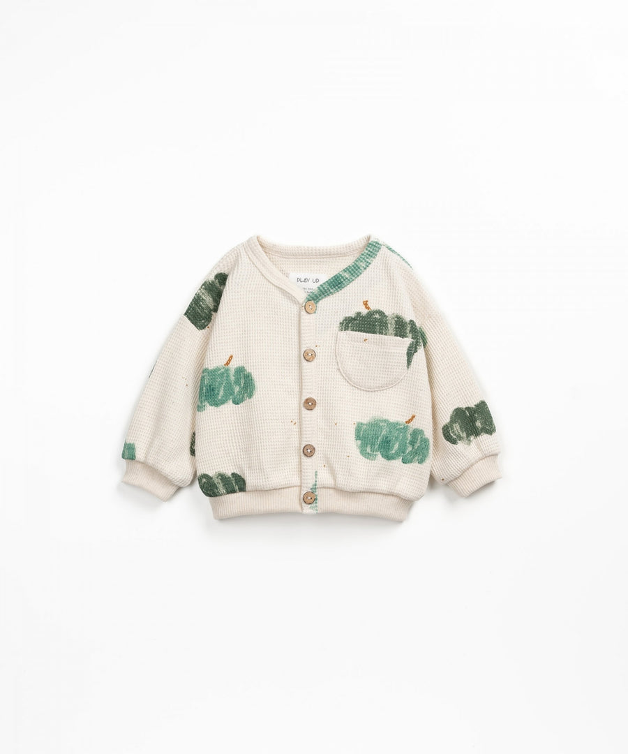 Waffle Cardigan with pocket- Green Pumpkin