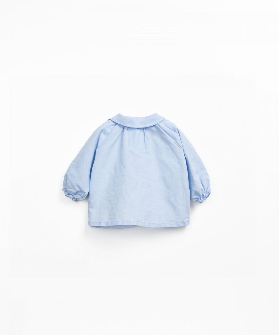 Linen blend Blouse with collar - Sky blue