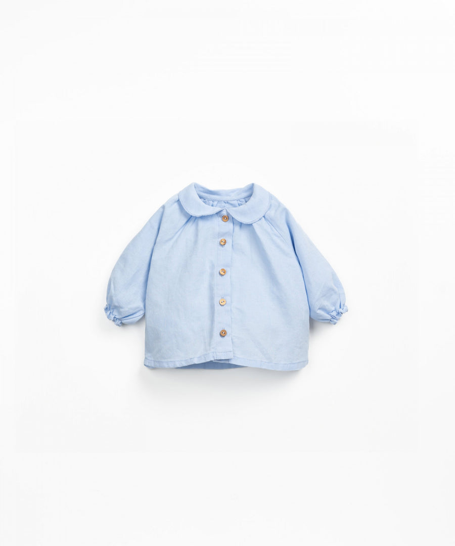 Linen blend Blouse with collar - Sky blue