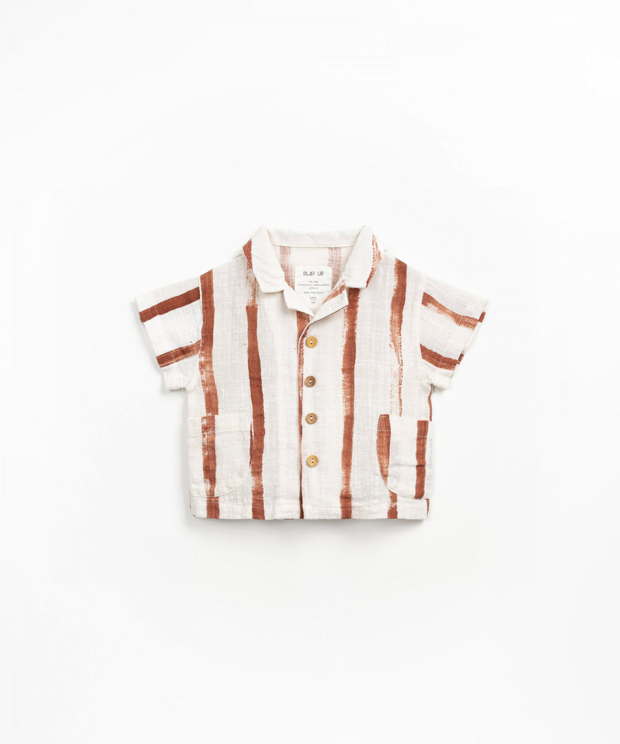 Organic Cotton Woven Shirt- Rust Stripes