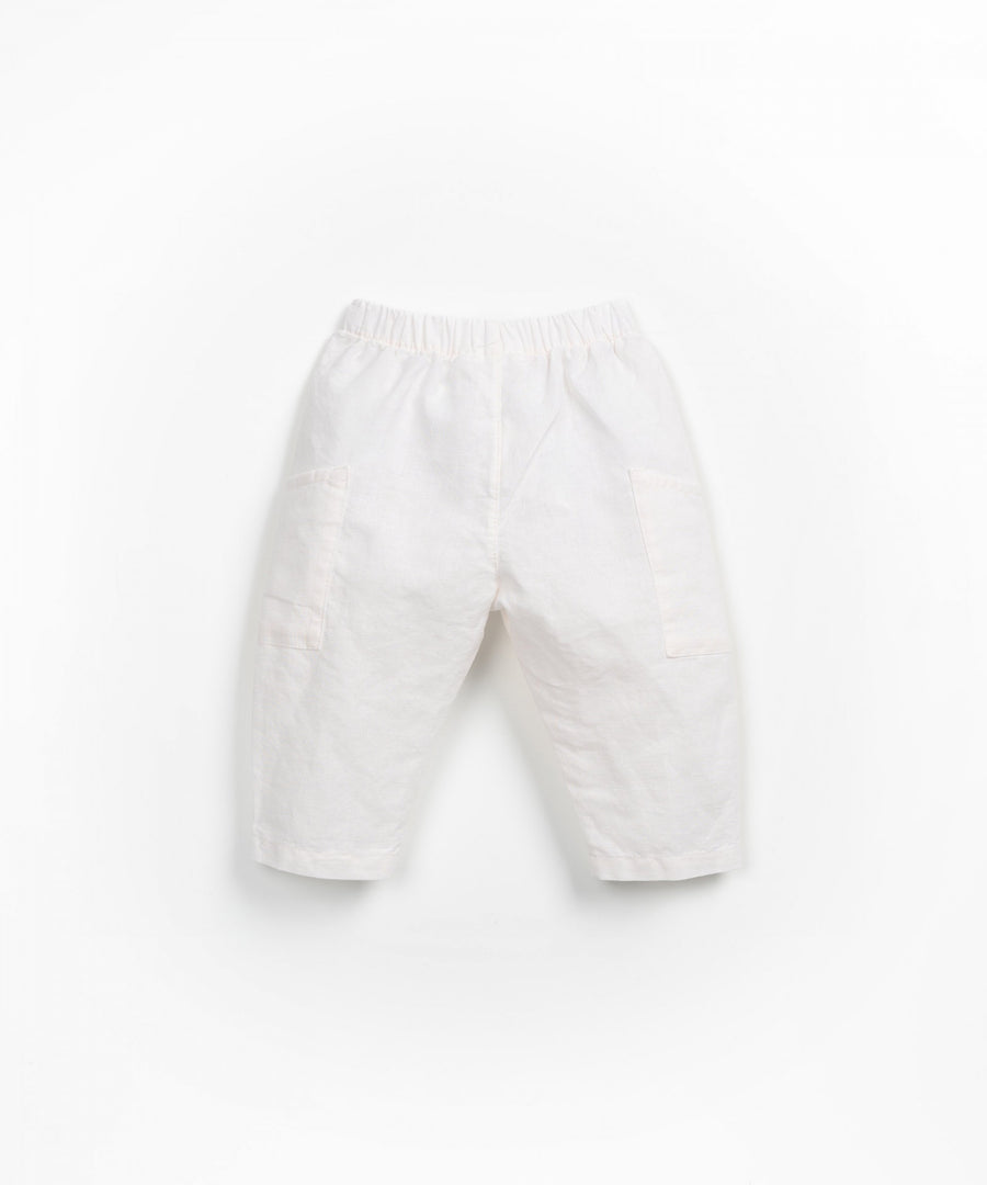 Linen blend Trousers with Pockets - Ivory