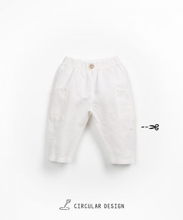 Linen blend Trousers with Pockets - Ivory