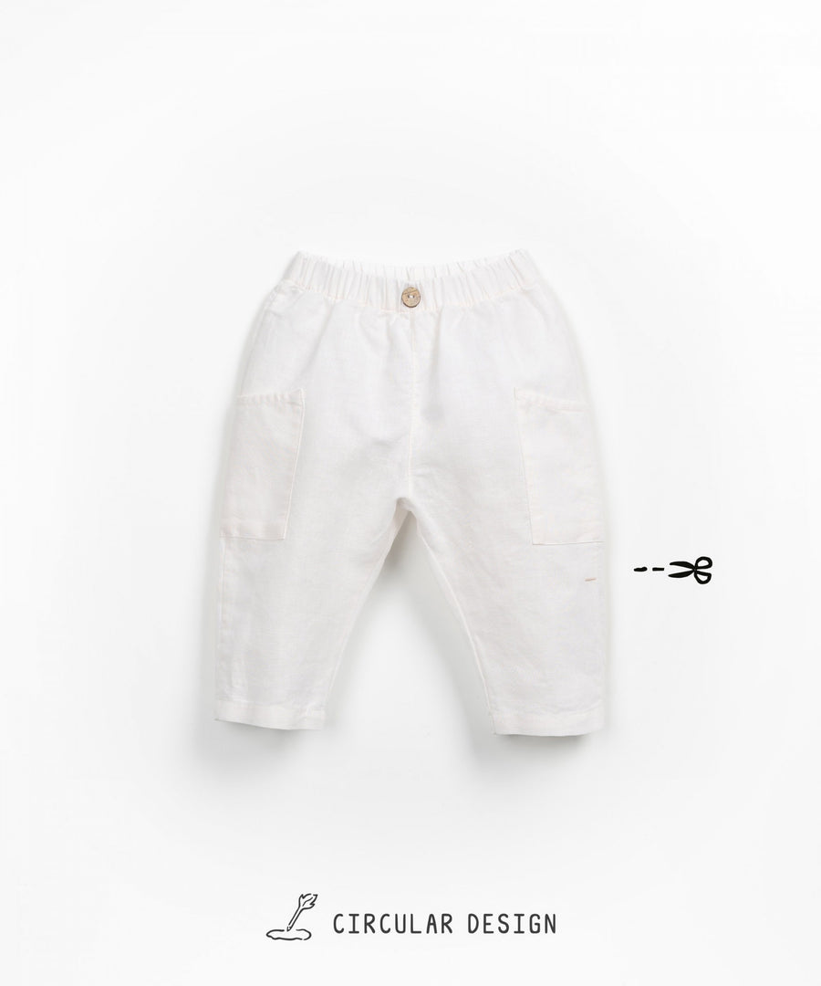 Linen blend Trousers with Pockets - Ivory