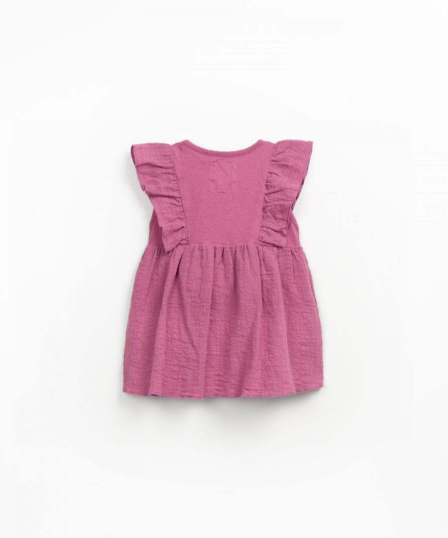 Mix Fabric Dress with Ruffles - Mulberry