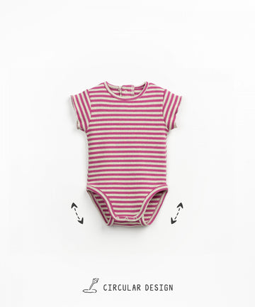 Short Sleeved Bodysuit - Mulberry Stripes