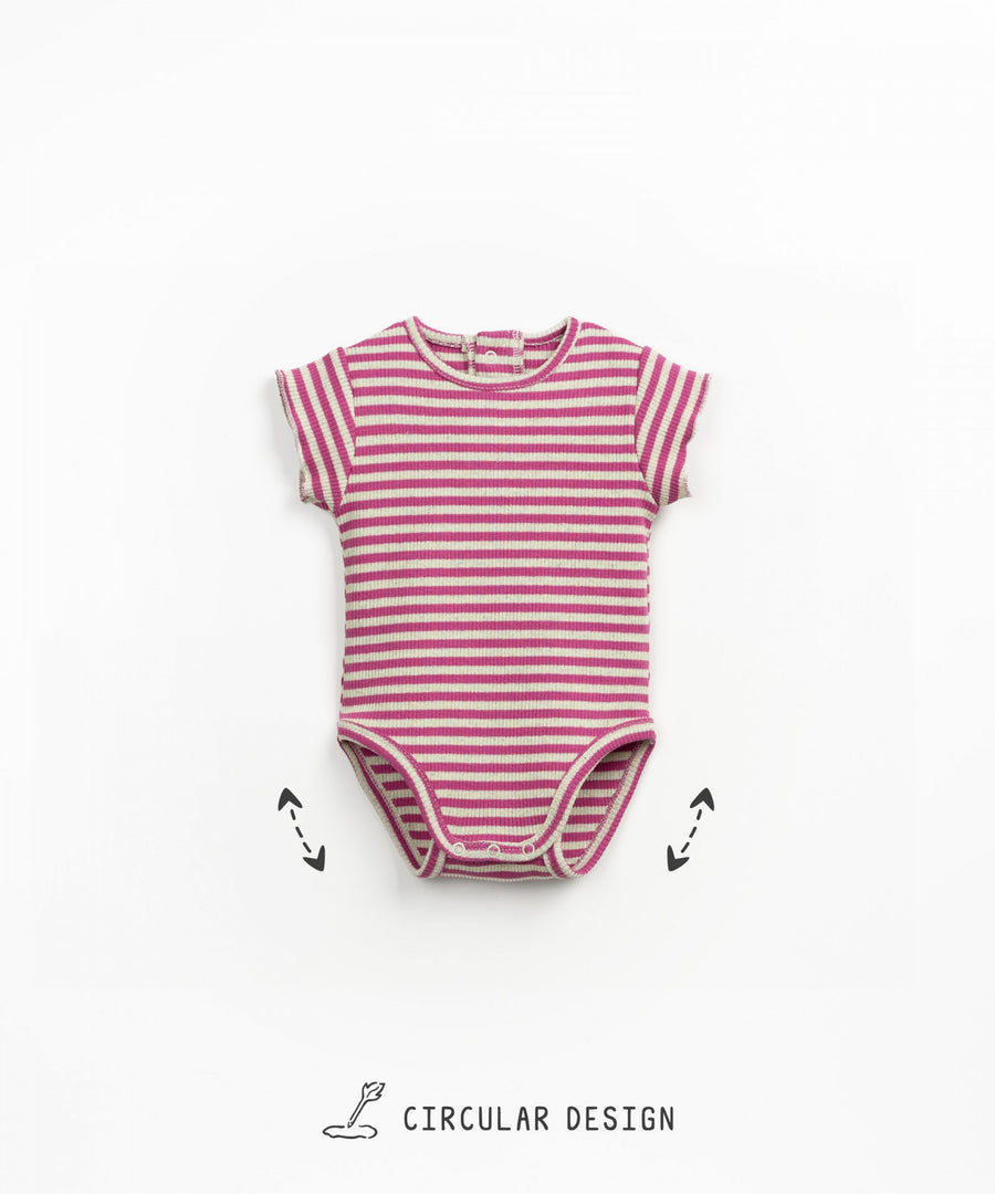 Short Sleeved Bodysuit - Mulberry Stripes