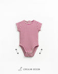 Short Sleeved Bodysuit - Mulberry Stripes