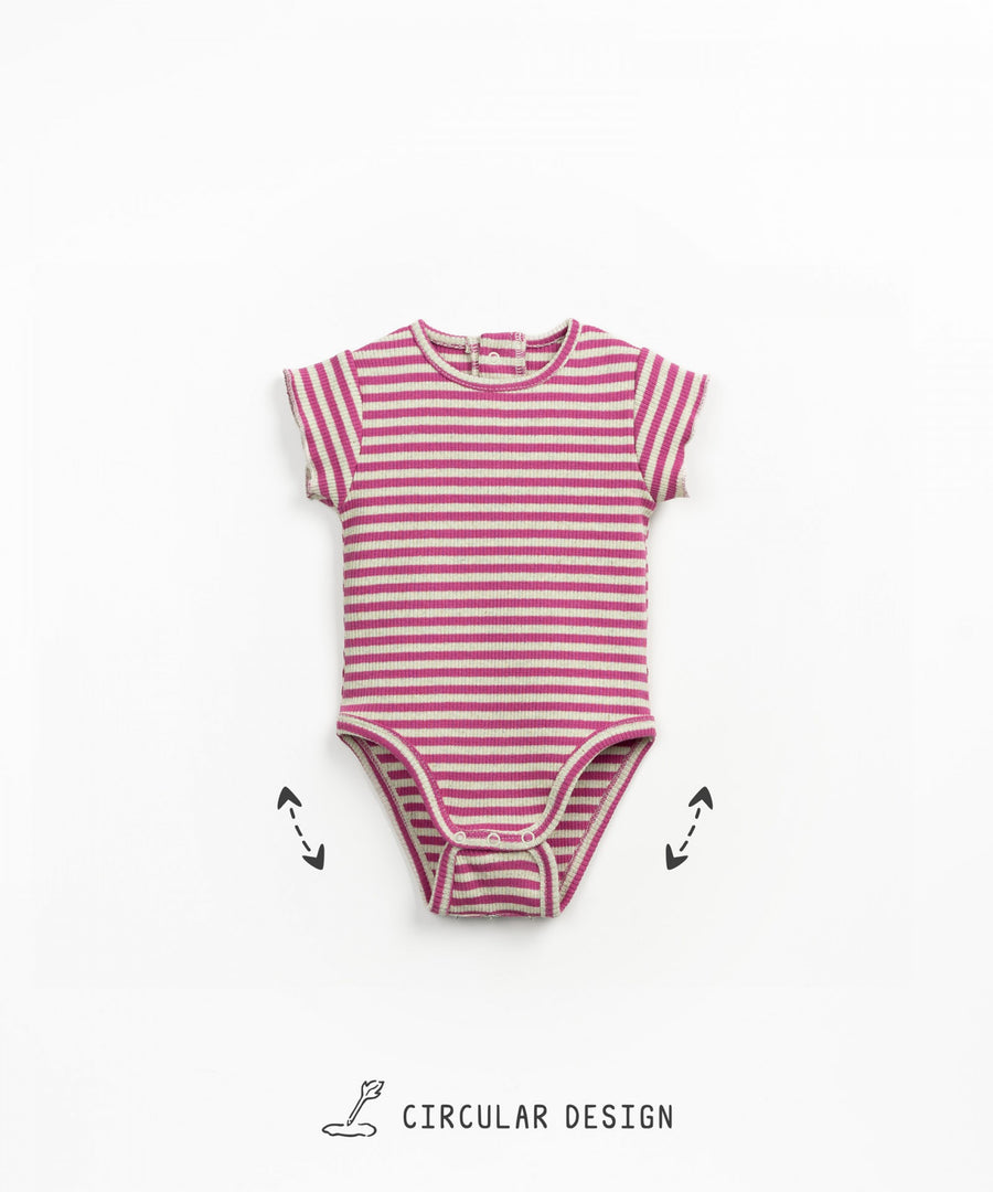 Short Sleeved Bodysuit - Mulberry Stripes