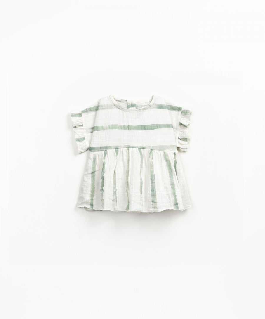 Woven Ruffle Blouse - Sage Stripes