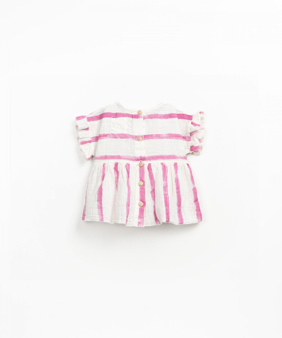 Woven Blouse with Ruffles - Mulberry Stripes