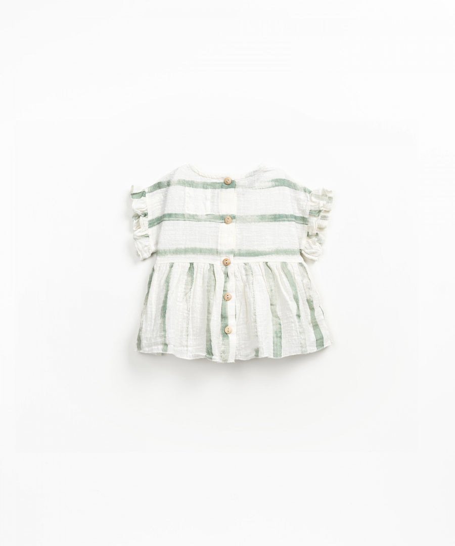 Woven Ruffle Blouse - Sage Stripes