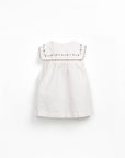 Linen Embroidered Dress with Collar - Ivory