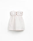 Linen Embroidered Dress with Collar - Ivory