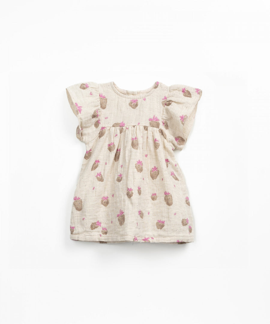 Woven Dress with Ruffles - Strawberries