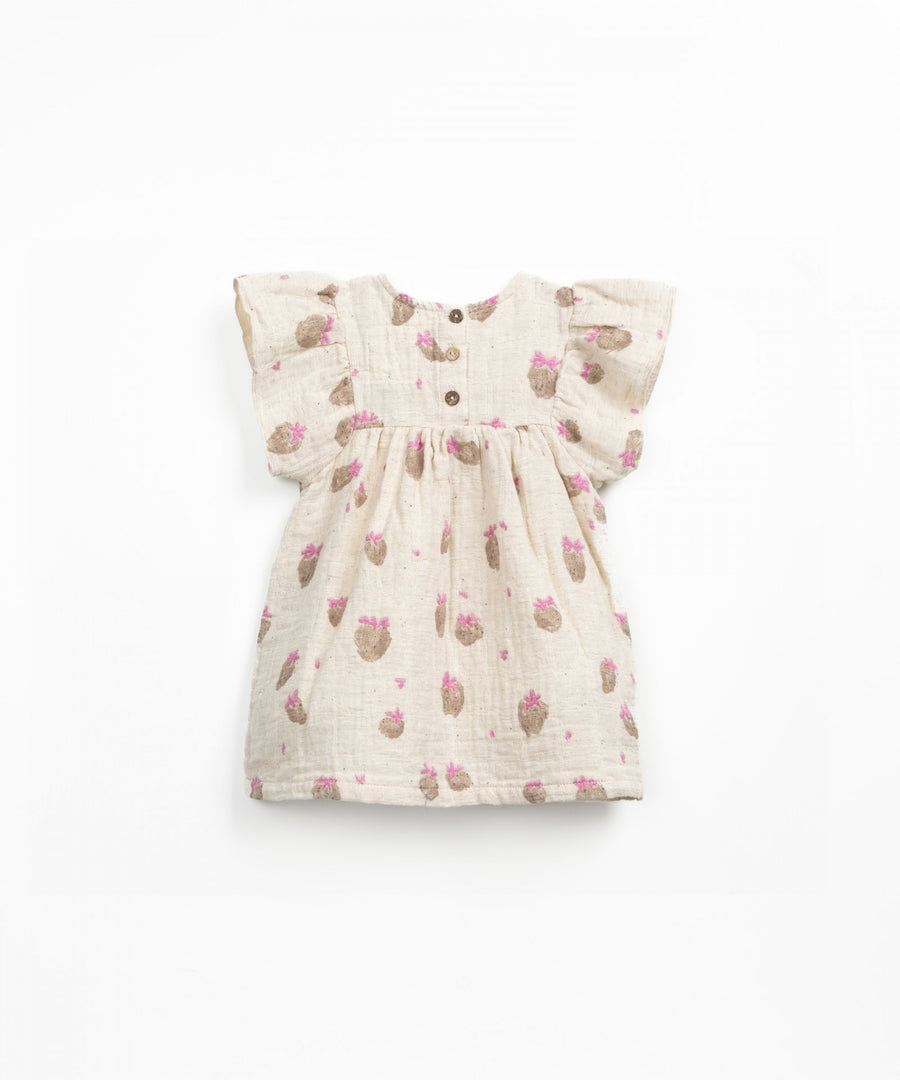 Woven Dress with Ruffles - Strawberries