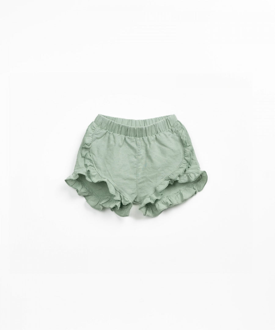 Linen Shorts with Ruffles - Sage