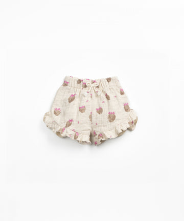 Linen Blend Shorts with Frills - Strawberries