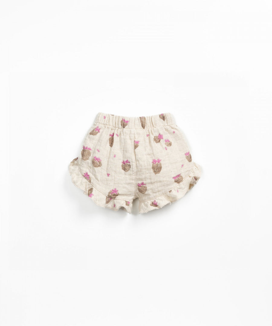 Linen Blend Shorts with Frills - Strawberries